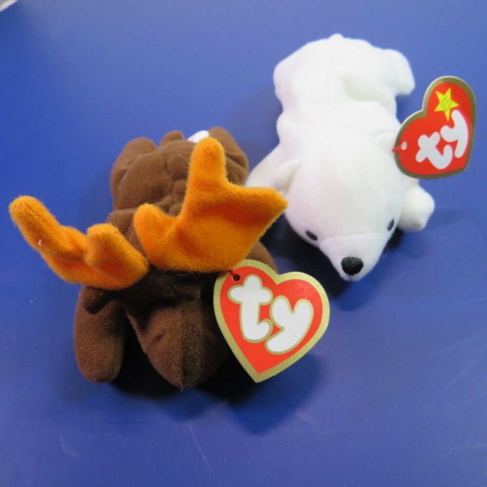 Chilly Polar Bear & Chocolate Moose TY Beanie Baby Winter Animals